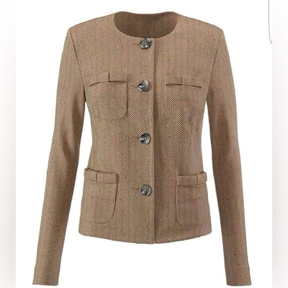Cabi Penny Brown Herringbone Collarless Blazer Jacket #3170 - Picture 2 of 12